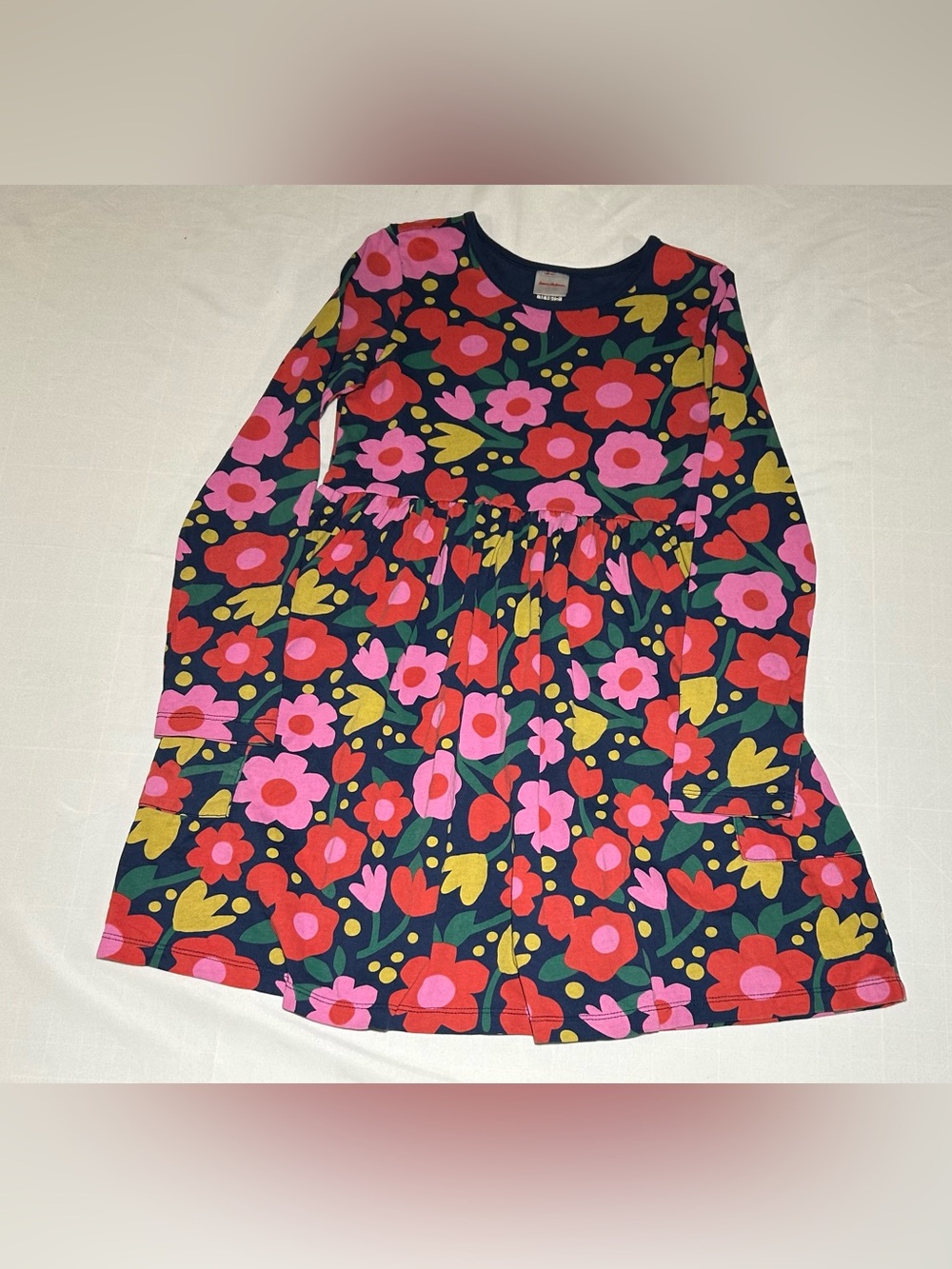 Hanna Andersson Girls 10 140cm Blue Red Flower Pockets Play Day Skater Dress